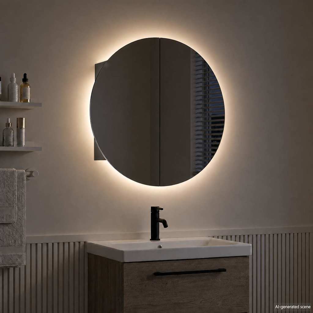vidaXL Bathroom Cabinet with Round Mirror&LED Black 40x40x17.5 cm