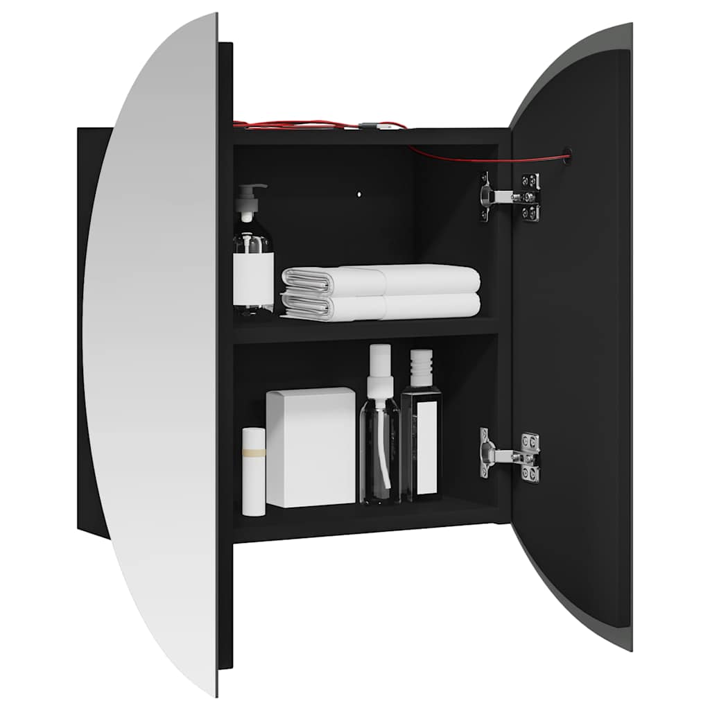 vidaXL Bathroom Cabinet with Round Mirror&LED Black 40x40x17.5 cm