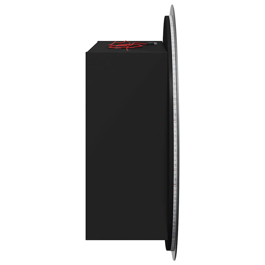 vidaXL Bathroom Cabinet with Round Mirror&LED Black 40x40x17.5 cm