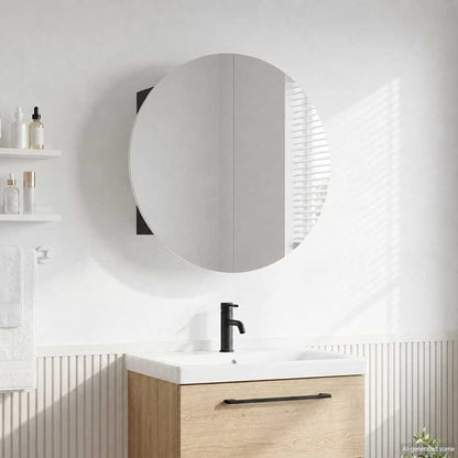 vidaXL Bathroom Cabinet with Round Mirror&LED Black 40x40x17.5 cm
