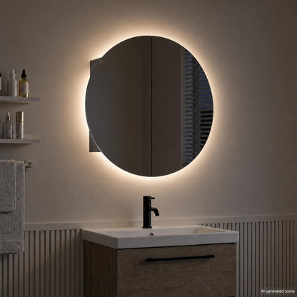 vidaXL Bathroom Cabinet with Round Mirror&LED Black 40x40x17,5 cm