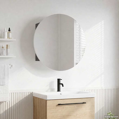 vidaXL Bathroom Cabinet with Round Mirror&LED Grey 40x40x17,5 cm