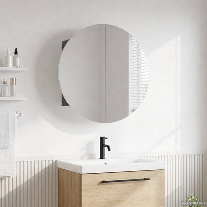 vidaXL Bathroom Cabinet with Round Mirror&LED Grey 40x40x17,5 cm