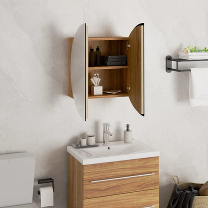 vidaXL Bathroom Cabinet with Round Mirror&LED Oak 40x40x17.5 cm