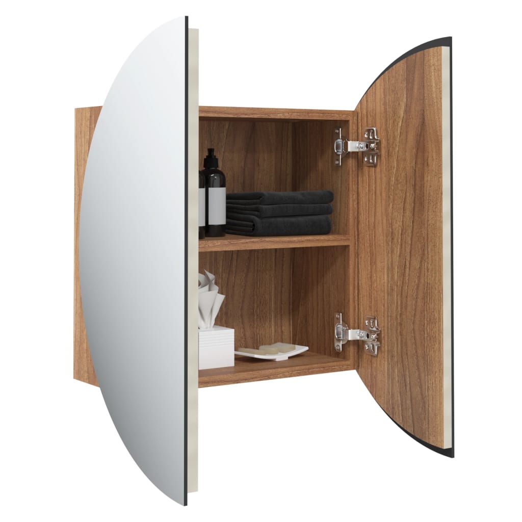 vidaXL Bathroom Cabinet with Round Mirror&LED Oak 40x40x17.5 cm