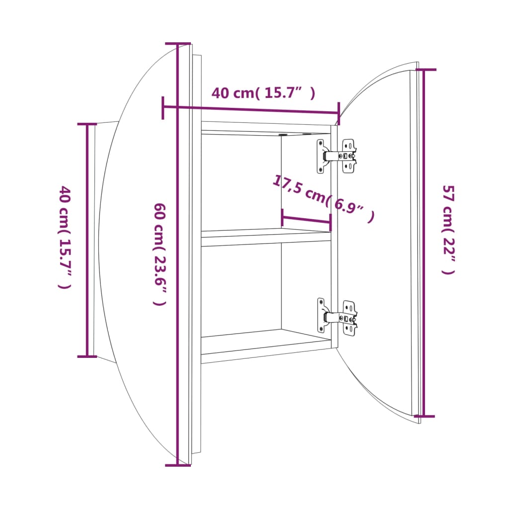 vidaXL Bathroom Cabinet with Round Mirror&LED Oak 40x40x17.5 cm