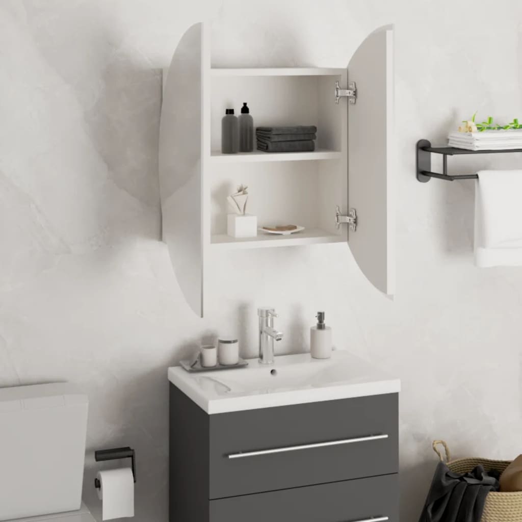 vidaXL Bathroom Cabinet with Round Mirror&LED White 47x47x17.5 cm