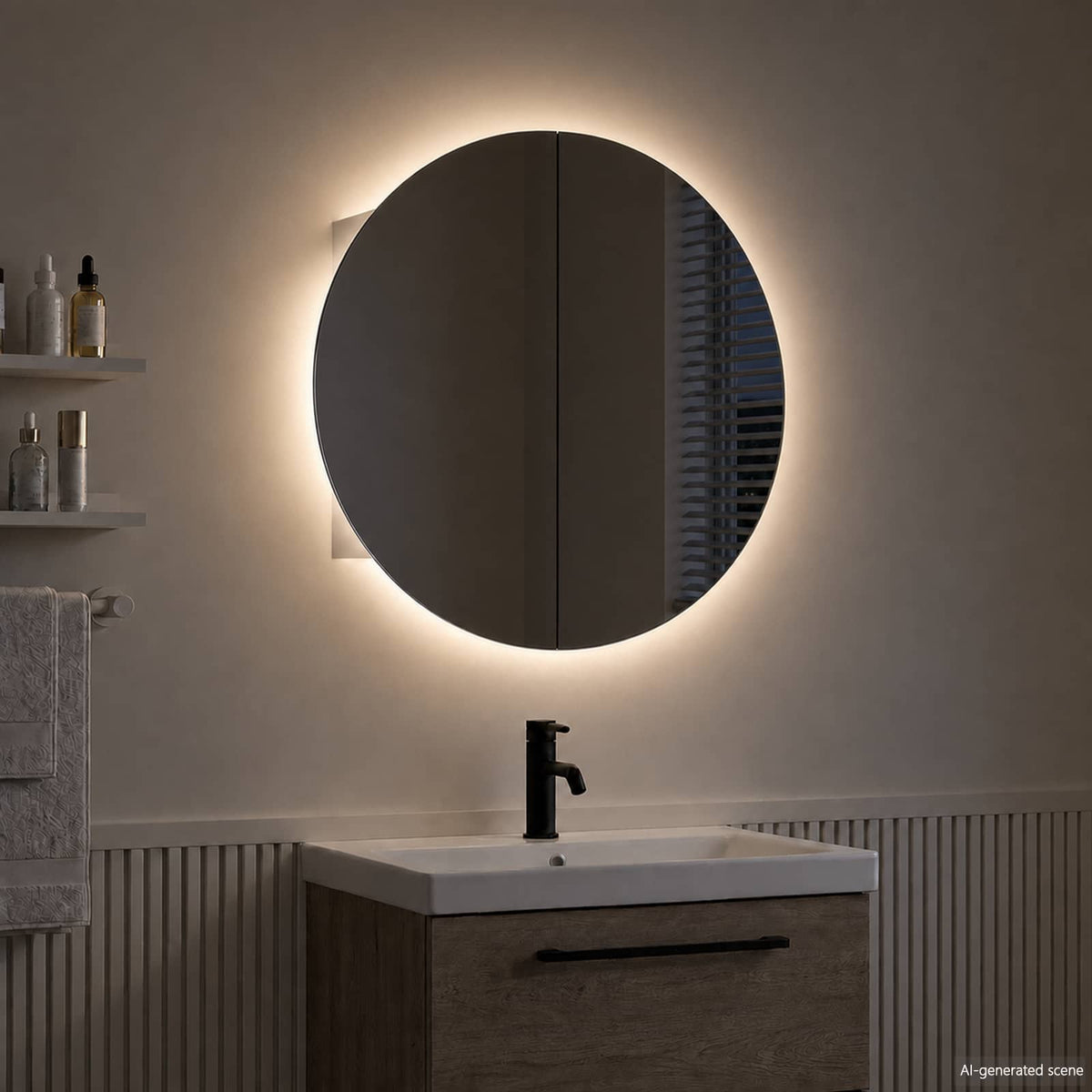 vidaXL Bathroom Cabinet with Round Mirror&LED White 47x47x17,5 cm