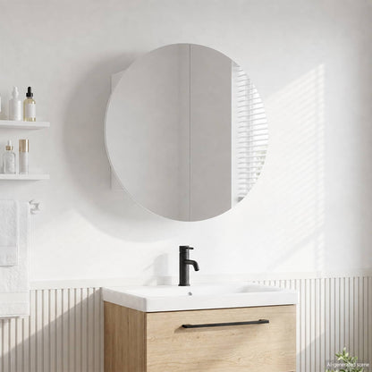 vidaXL Bathroom Cabinet with Round Mirror&LED White 47x47x17,5 cm