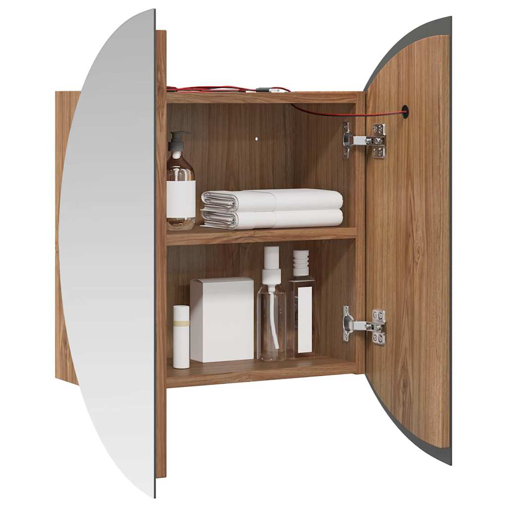 vidaXL Bathroom Cabinet with Round Mirror&LED Oak 47x47x17.5 cm
