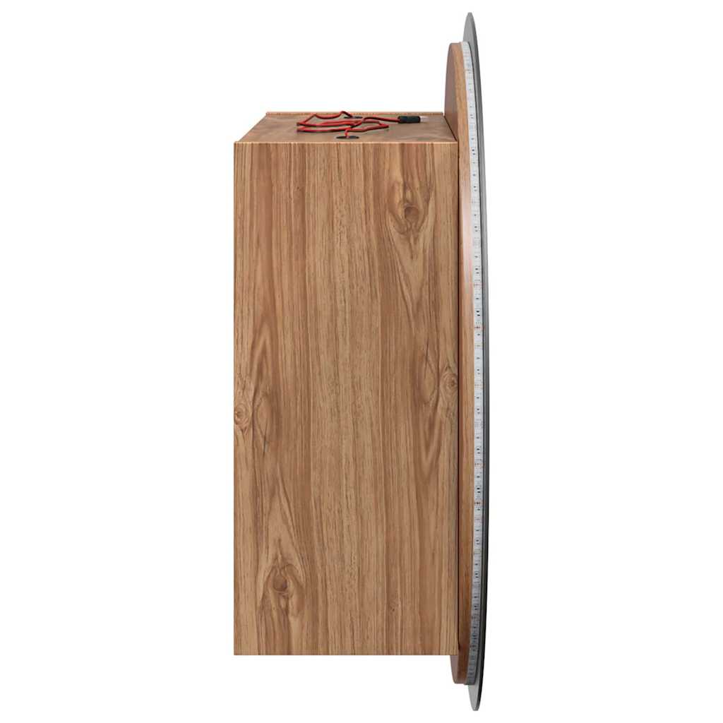 vidaXL Bathroom Cabinet with Round Mirror&LED Oak 47x47x17.5 cm