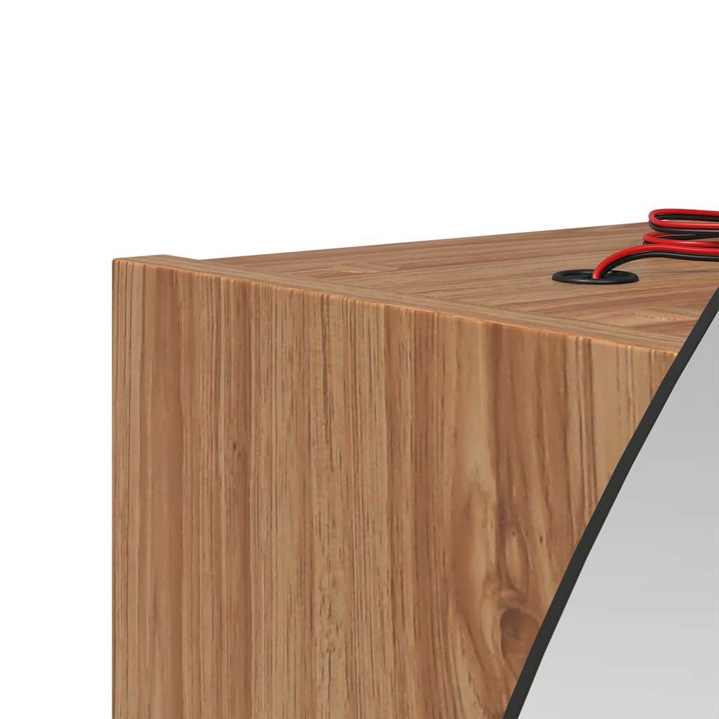 vidaXL Bathroom Cabinet with Round Mirror&LED Oak 47x47x17.5 cm