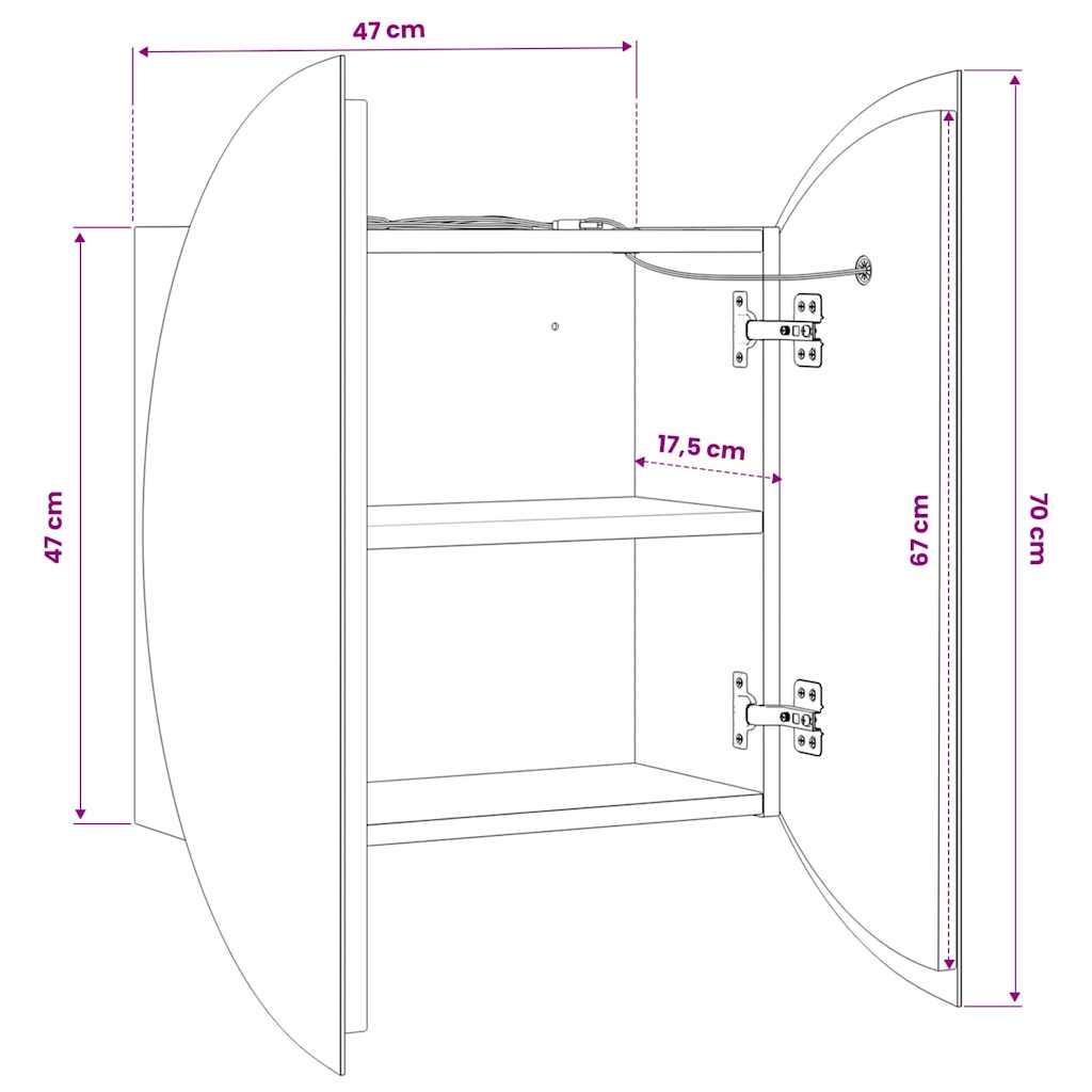 vidaXL Bathroom Cabinet with Round Mirror&LED Oak 47x47x17.5 cm