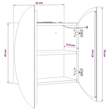 vidaXL Bathroom Cabinet with Round Mirror&LED Oak 47x47x17.5 cm