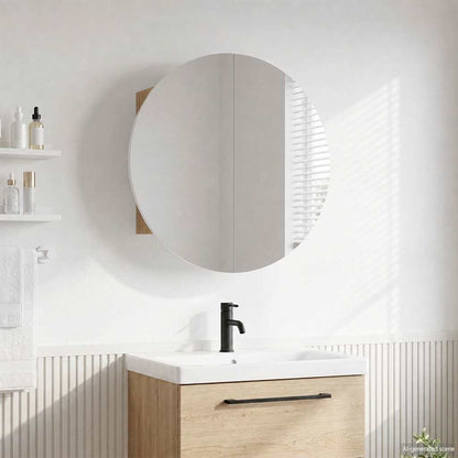 vidaXL Bathroom Cabinet with Round Mirror&LED Oak 47x47x17.5 cm