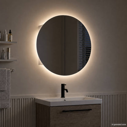 vidaXL Bathroom Cabinet with Round Mirror&LED White 54x54x17,5 cm
