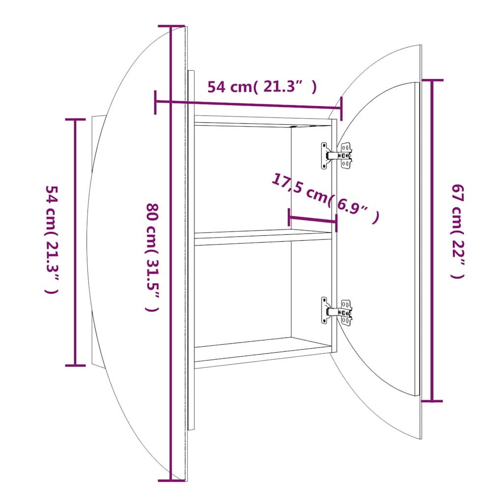 vidaXL Bathroom Cabinet with Round Mirror&LED Black 54x54x17.5 cm