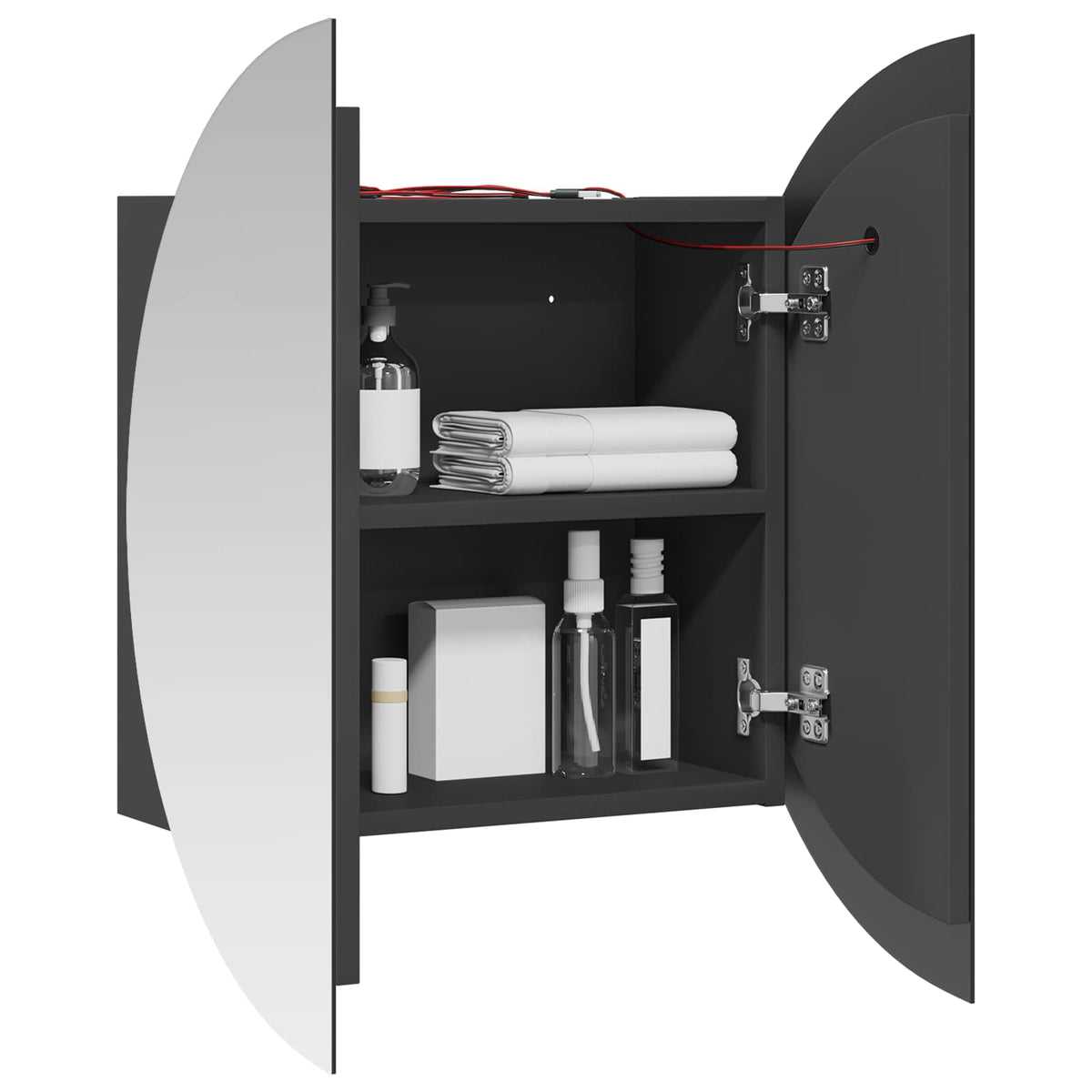 vidaXL Bathroom Cabinet with Round Mirror&LED Grey 54x54x17,5 cm