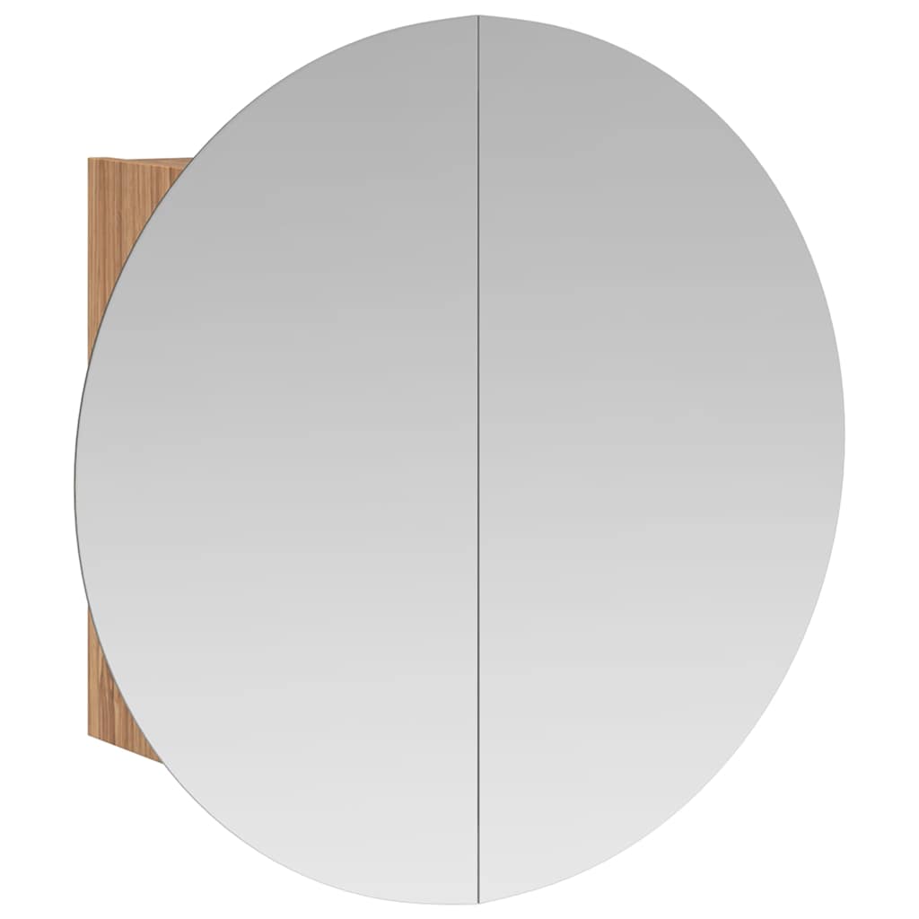vidaXL Bathroom Cabinet with Round Mirror&LED Oak 54x54x17.5 cm