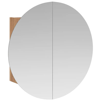 vidaXL Bathroom Cabinet with Round Mirror&LED Oak 54x54x17.5 cm