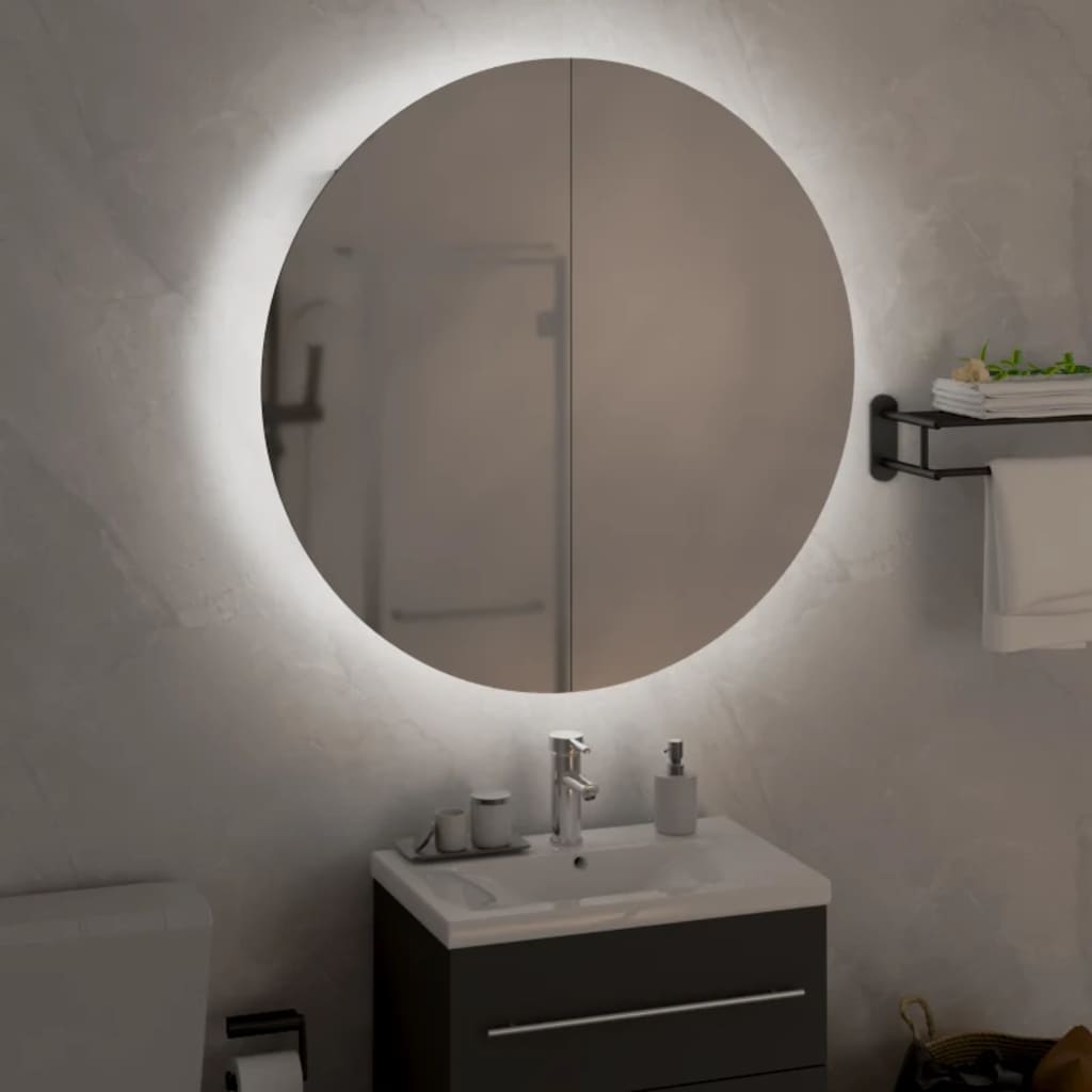 vidaXL Bathroom Cabinet with Round Mirror&LED Oak 54x54x17.5 cm