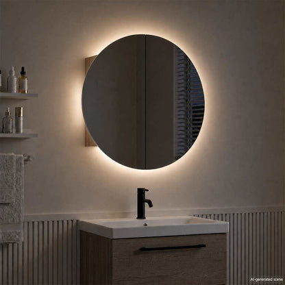 vidaXL Bathroom Cabinet with Round Mirror&LED Oak 54x54x17.5 cm