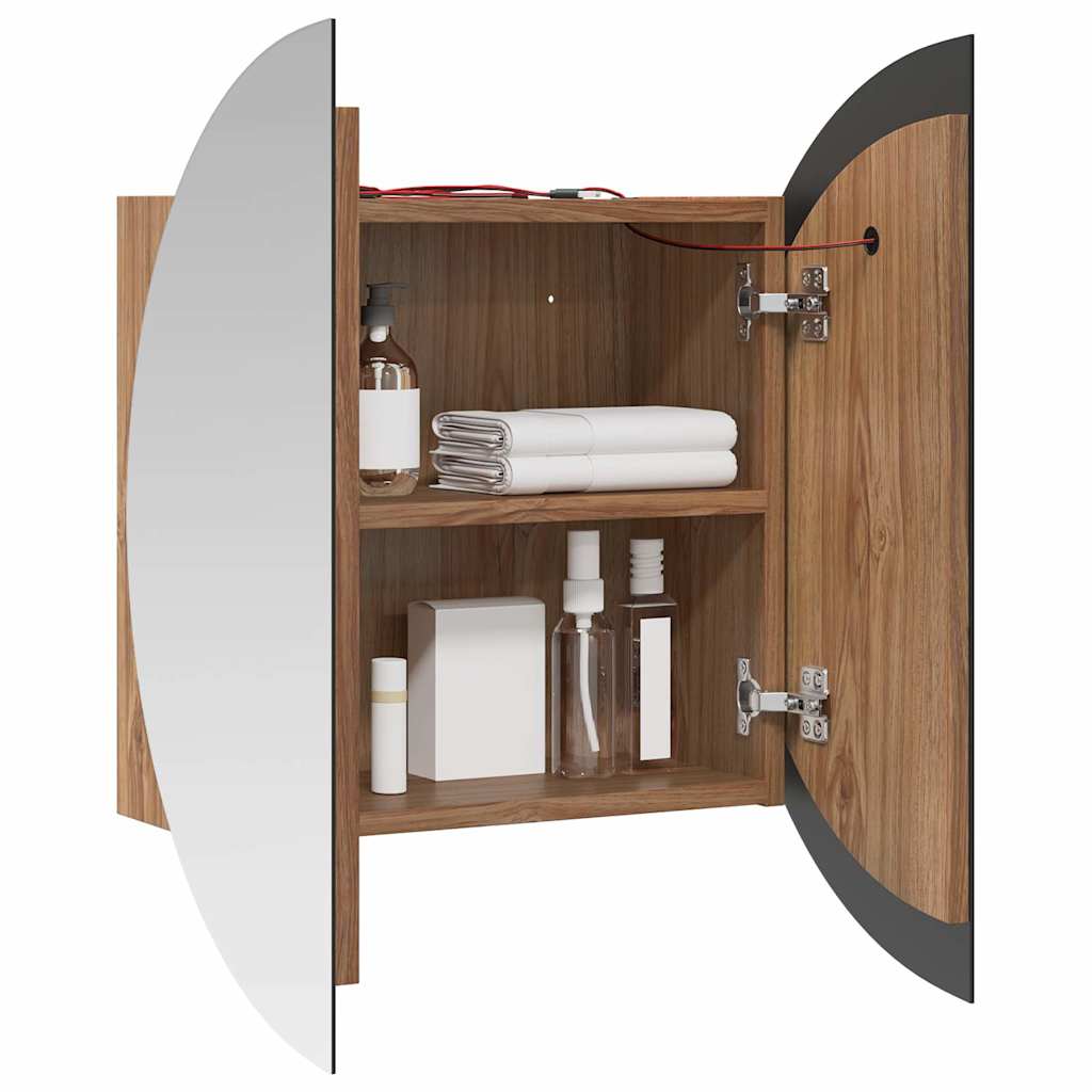 vidaXL Bathroom Cabinet with Round Mirror&LED Oak 54x54x17.5 cm