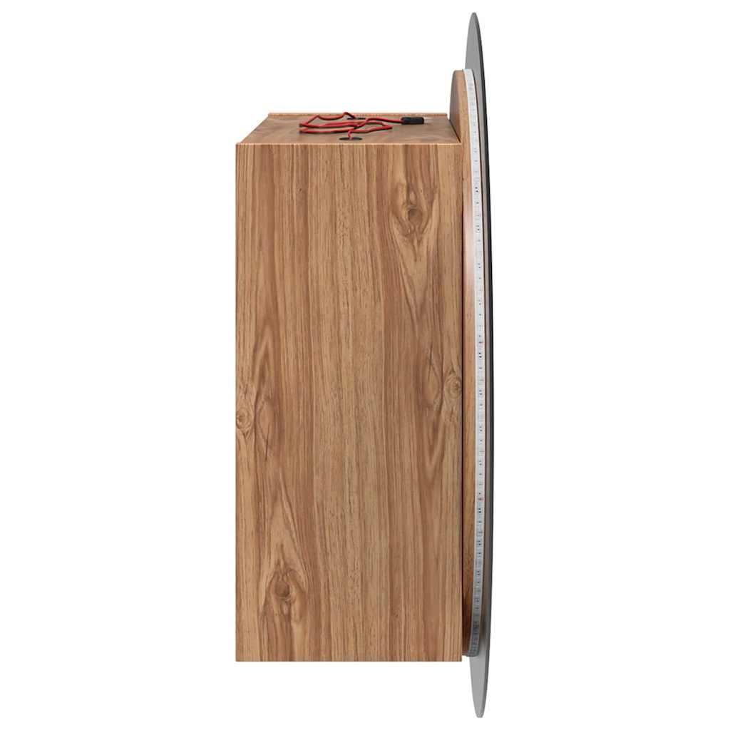 vidaXL Bathroom Cabinet with Round Mirror&LED Oak 54x54x17.5 cm