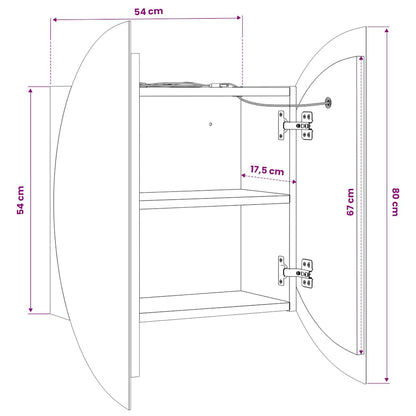 vidaXL Bathroom Cabinet with Round Mirror&LED Oak 54x54x17.5 cm