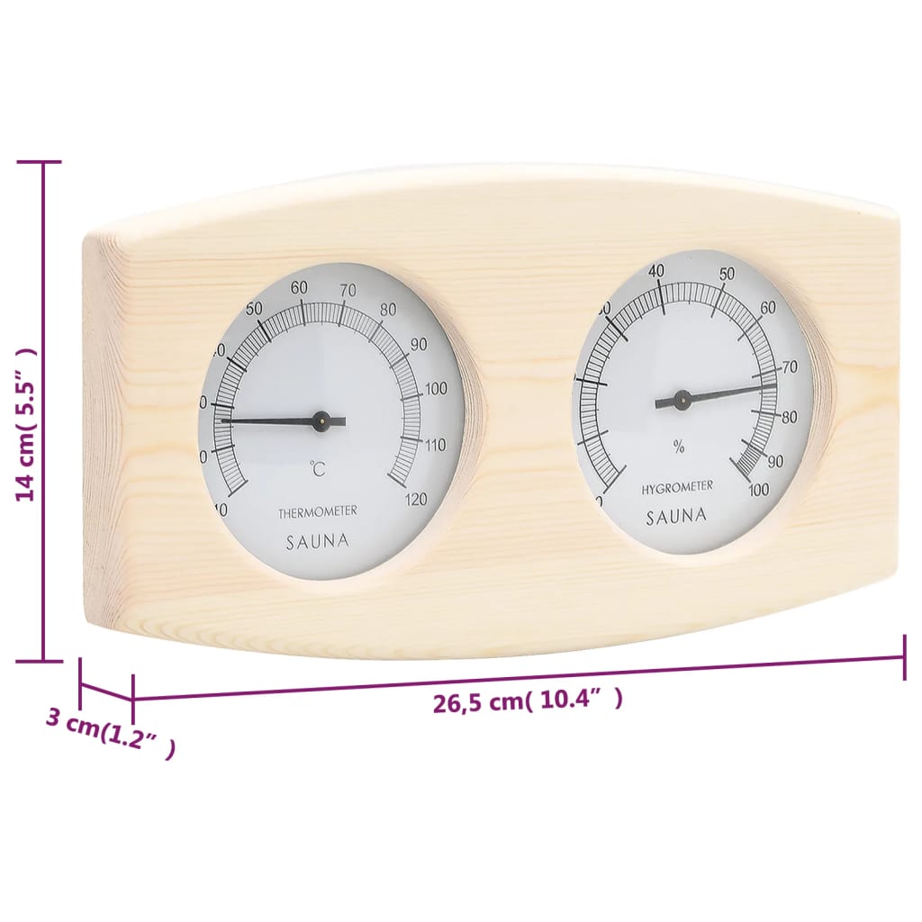 vidaXL 2 in 1 Sauna Hygrothermograph and Sand Timer Set Solid Wood Pine