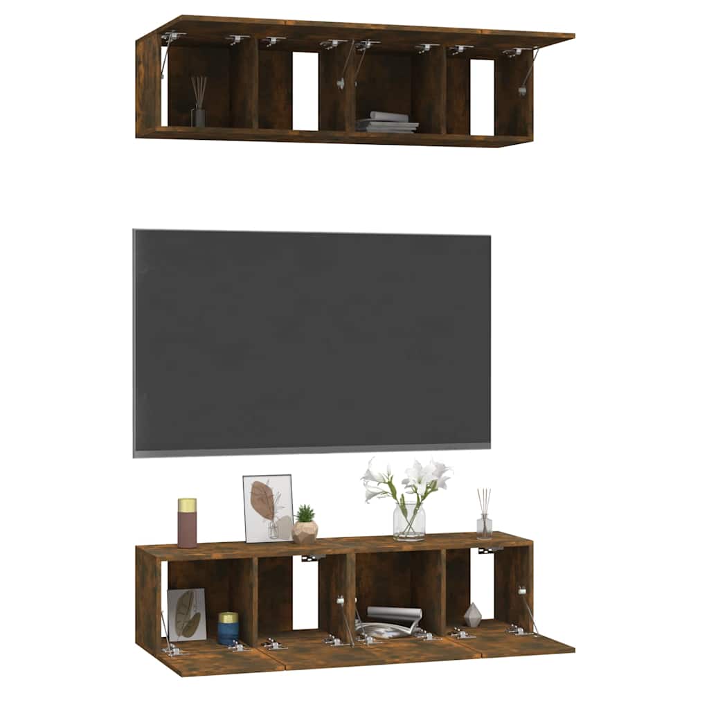 vidaXL 4 Piece Wall-mounted TV Cabinet Set Smoked Oak 60x30x30 cm Engineered Wood