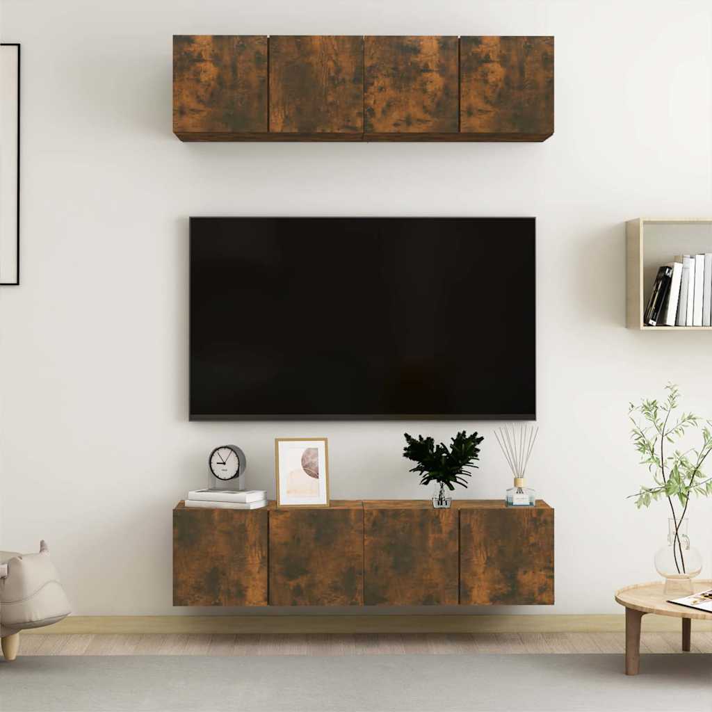 vidaXL 4 Piece Wall-mounted TV Cabinet Set Smoked Oak 60x30x30 cm Engineered Wood