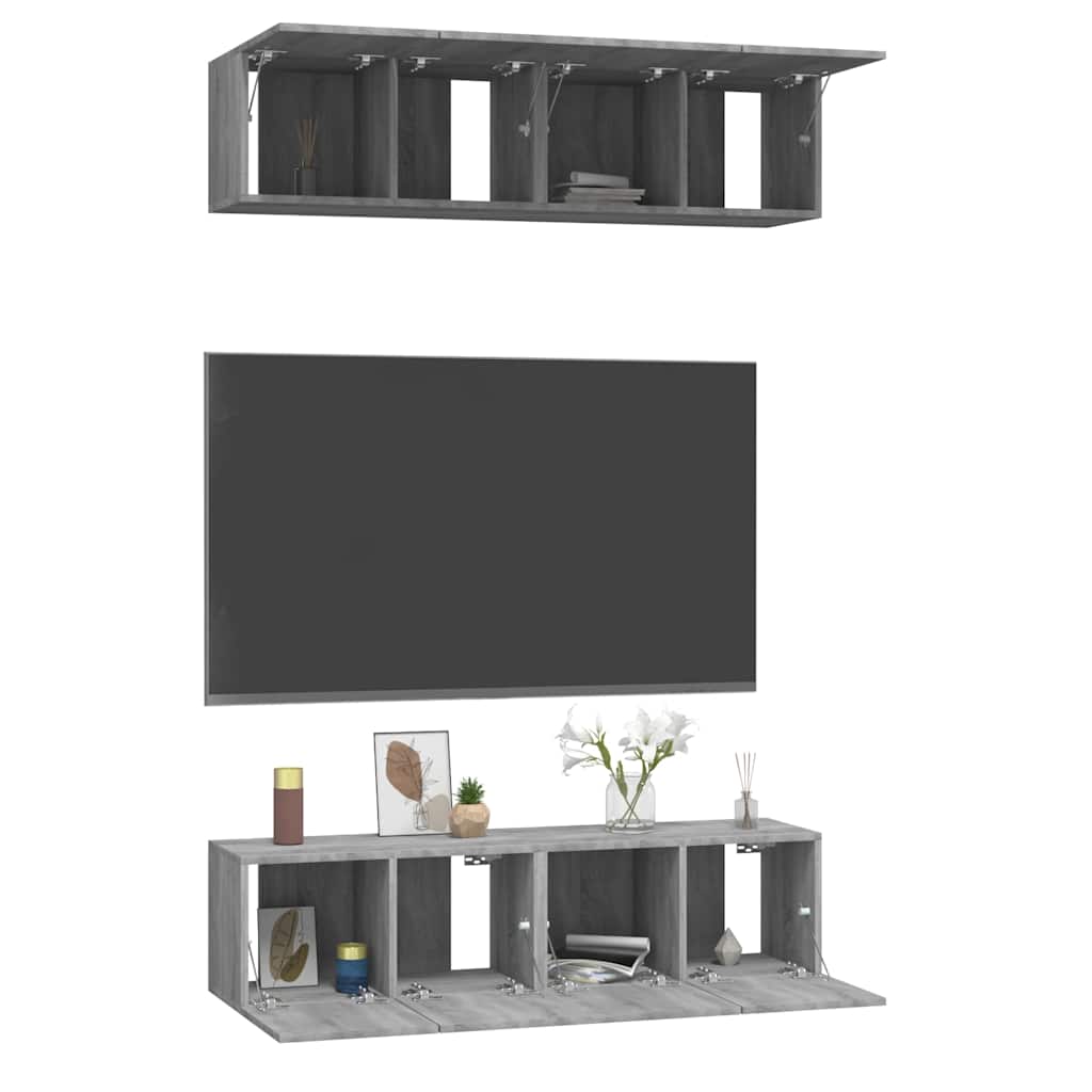 vidaXL 4 Piece Wall-mounted TV Cabinet Set Grey Sonoma 60x30x30 cm Engineered Wood