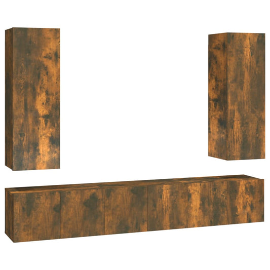 vidaXL 5 Piece TV Cabinet Set Smoked Oak Engineered Wood