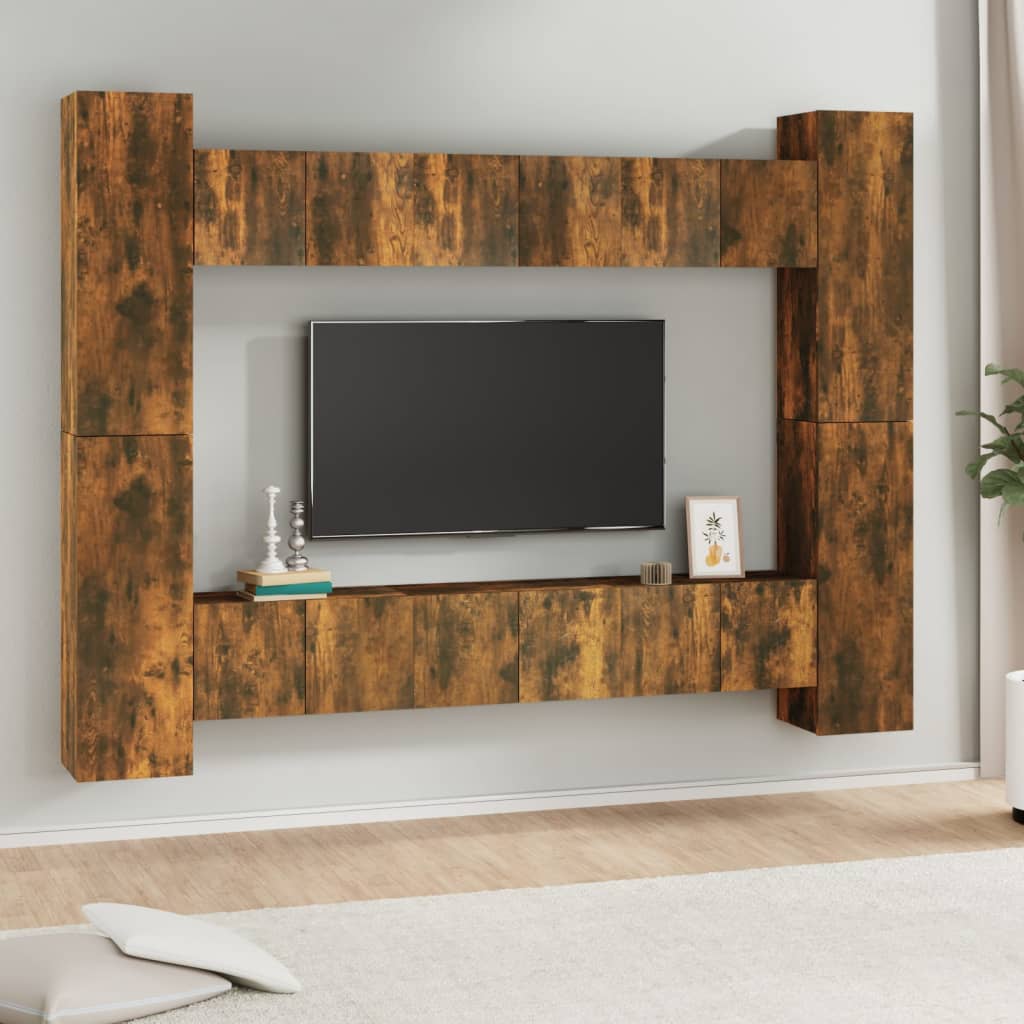 vidaXL 10 Piece TV Cabinet Set Smoked Oak Engineered Wood