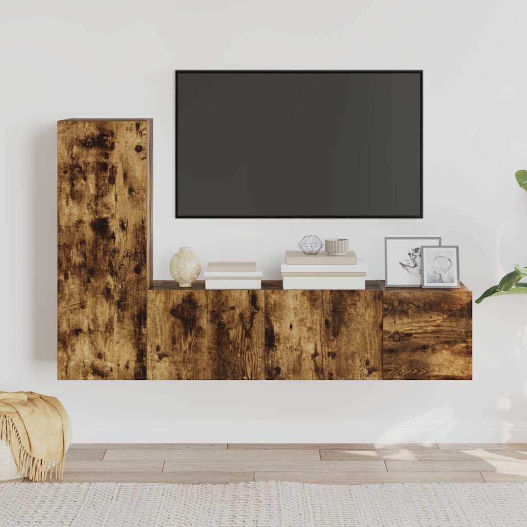 vidaXL 3 Piece TV Cabinet Set Smoked Oak Engineered Wood