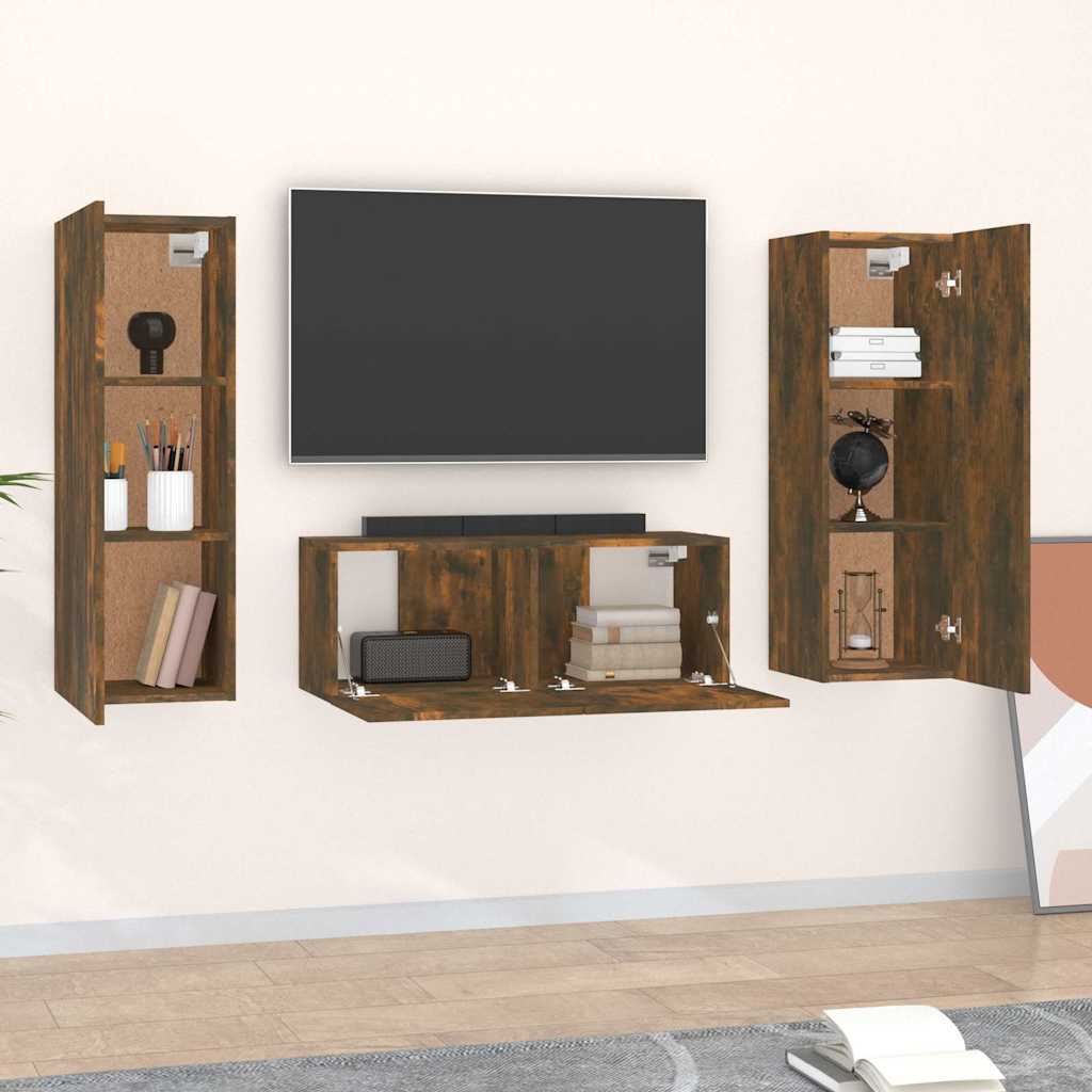 vidaXL 3 Piece TV Cabinet Set Smoked Oak Engineered Wood