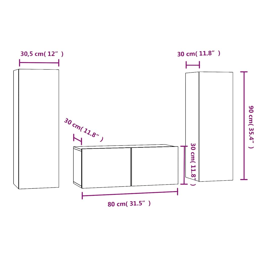 vidaXL 3 Piece TV Cabinet Set Smoked Oak Engineered Wood