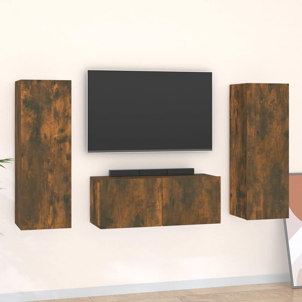 vidaXL 3 Piece TV Cabinet Set Smoked Oak Engineered Wood