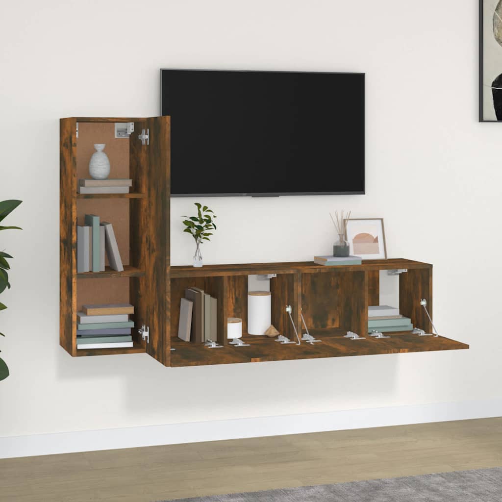 vidaXL 3 Piece TV Cabinet Set Smoked Oak Engineered Wood