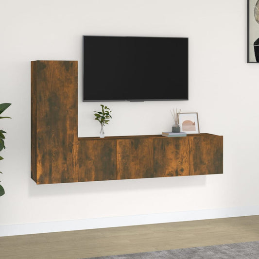 vidaXL 3 Piece TV Cabinet Set Smoked Oak Engineered Wood