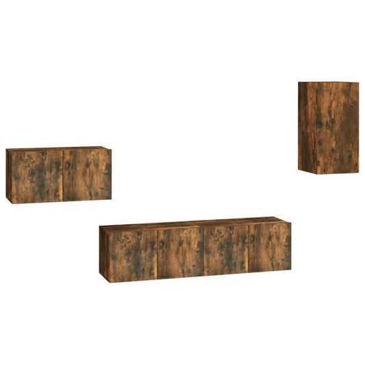 vidaXL 4 Piece TV Cabinet Set Smoked Oak Engineered Wood