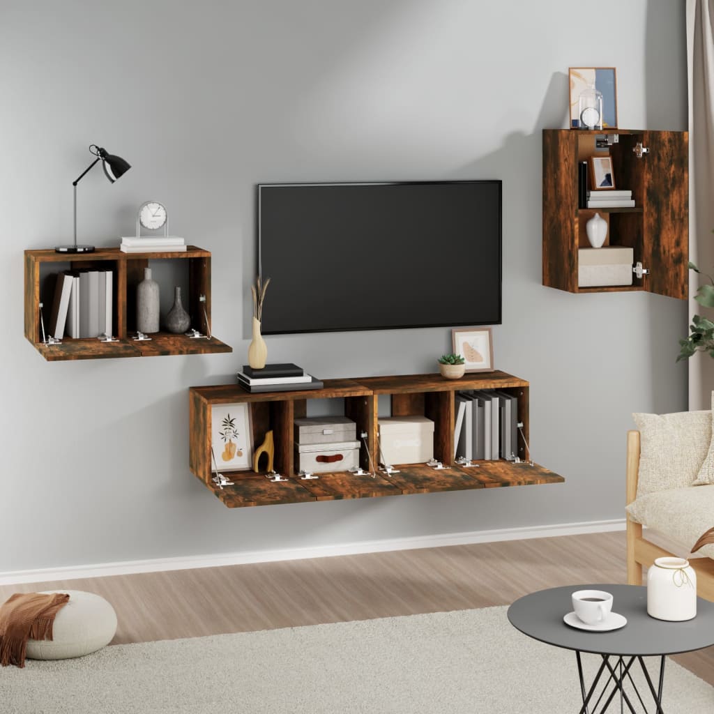 vidaXL 4 Piece TV Cabinet Set Smoked Oak Engineered Wood