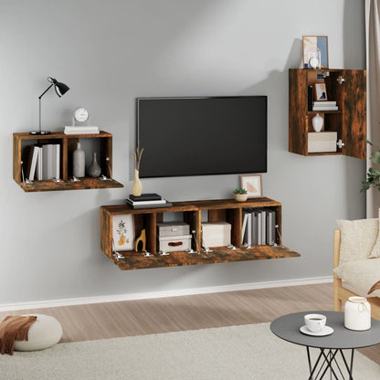 vidaXL 4 Piece TV Cabinet Set Smoked Oak Engineered Wood