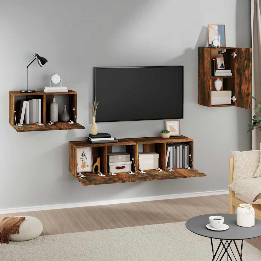 vidaXL 4 Piece TV Cabinet Set Smoked Oak Engineered Wood