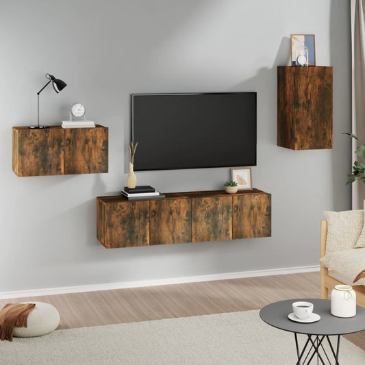 vidaXL 4 Piece TV Cabinet Set Smoked Oak Engineered Wood