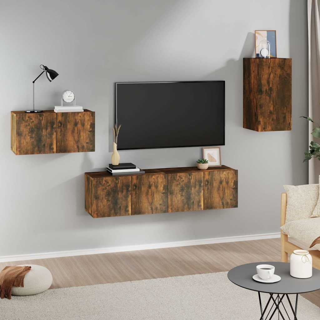 vidaXL 4 Piece TV Cabinet Set Smoked Oak Engineered Wood
