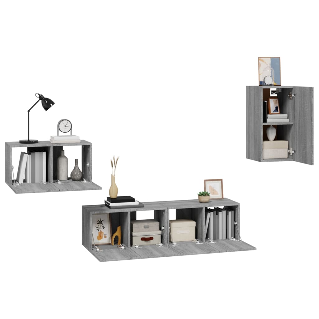 vidaXL 4 Piece TV Cabinet Set Grey Sonoma Engineered Wood