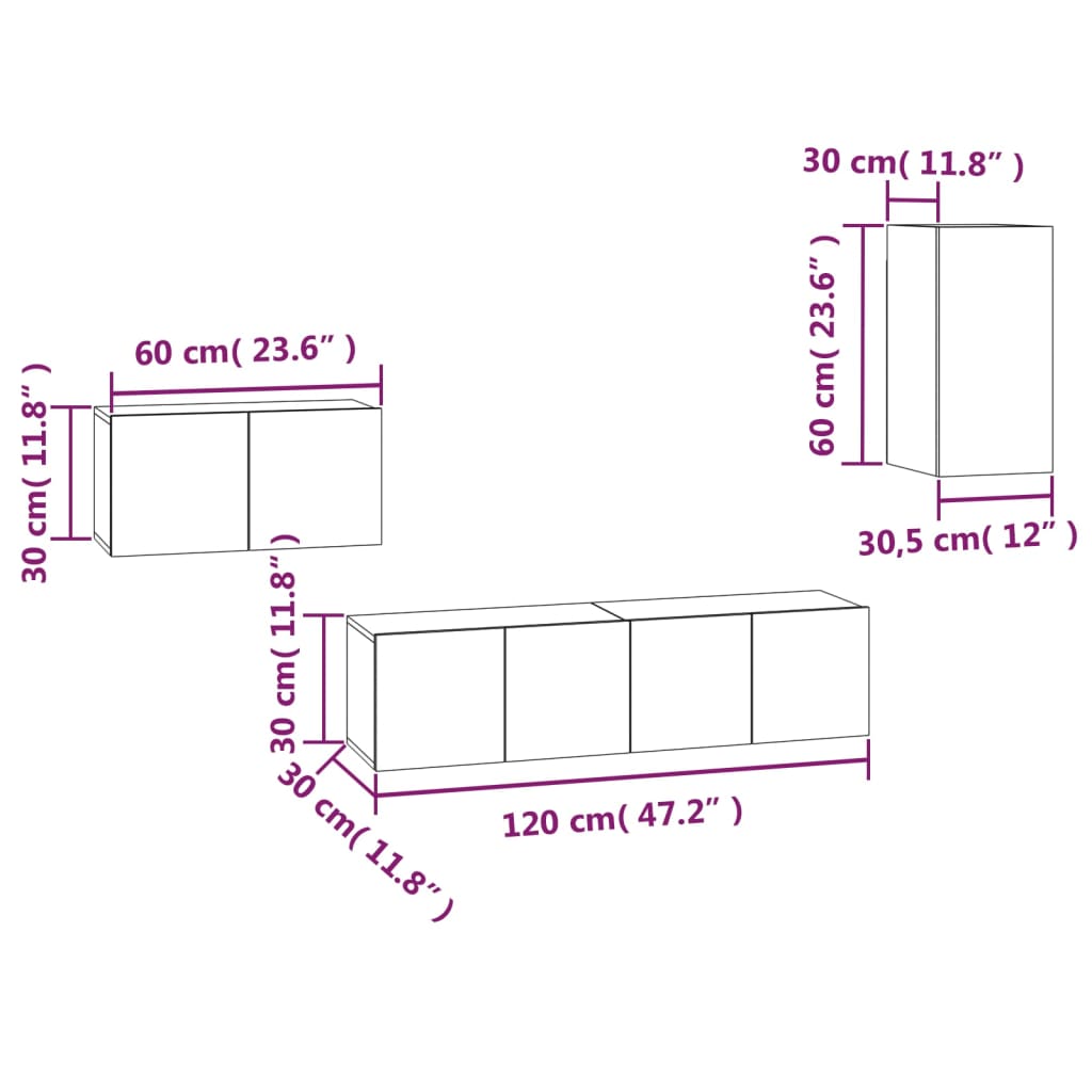 vidaXL 4 Piece TV Cabinet Set Grey Sonoma Engineered Wood