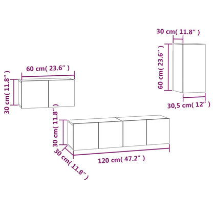 vidaXL 4 Piece TV Cabinet Set Grey Sonoma Engineered Wood